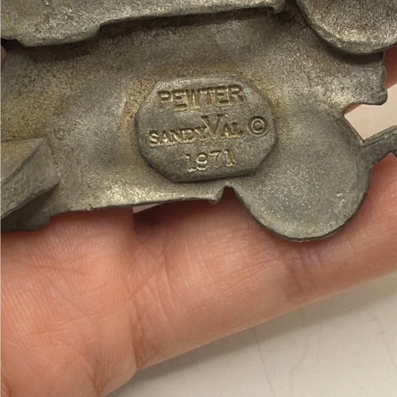 Vintage 1971 Sandy Val Pewter Car Ford Army Belt Buckle Old Timey Roadster Rare